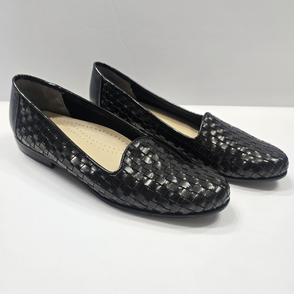 Trotters Women's Loafers Size 7N Black Woven Leather Slip On Flats Comfort Shoes